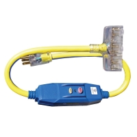 GFCI Power Block Adapter with Lighted End, 3-Foot, Blue with Yellow Stripe 20 AMP