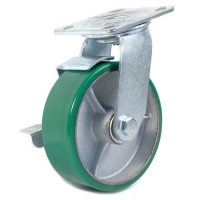 Heavy Duty Swivel Caster w/ Brake & Non-Marking Polyurethane Wheel (6")